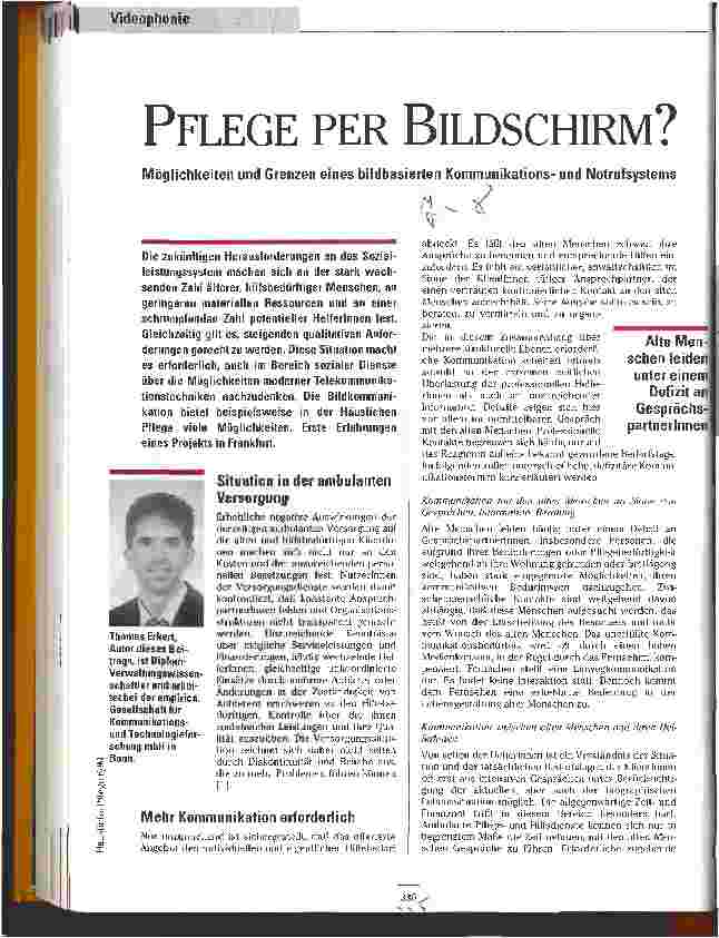 Vorschauseite 1: Pflege per Bildschirm? Möglichkeiten und Grenzen eines bildbasierten Kommunikationsund Notrufsystems