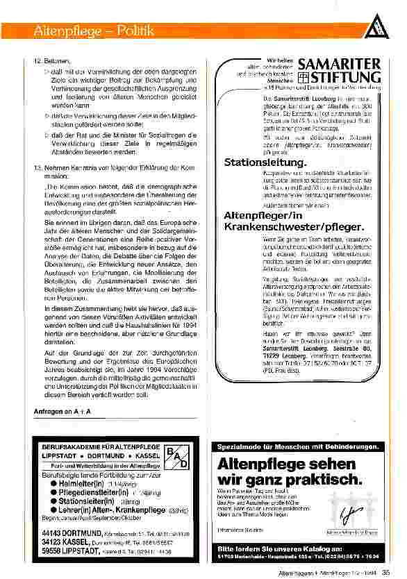 Vorschauseite 3: Grundsatzerklärung anläßlich des Abschlusses des Europäischen Jahres der älteren Menschen und der Solidargemeinschaft der Generationen 1993 Der Rat der Europäischen Union und die…