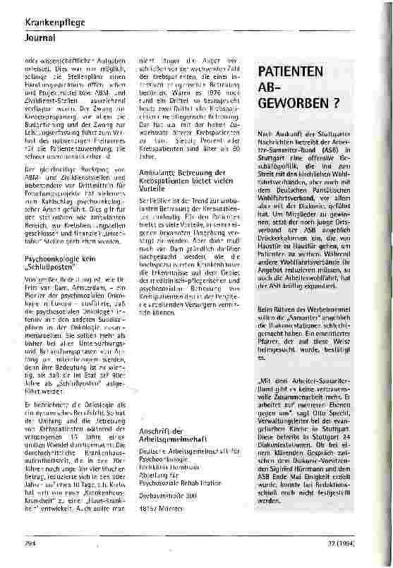 Vorschauseite 2: Psychosoziele Betreuung von Krebskranken - ein Muß