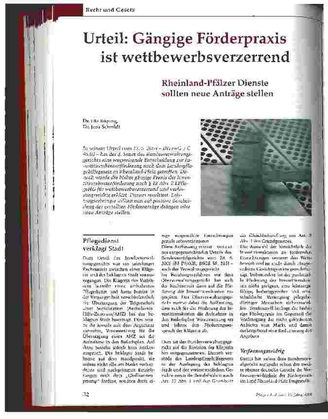 Vorschauseite 1: Urteil: Gängige Förderpraxis ist wettbewerbsverzerrendRheinland-Pfälzer Dienste sollten neue Anträge stellen