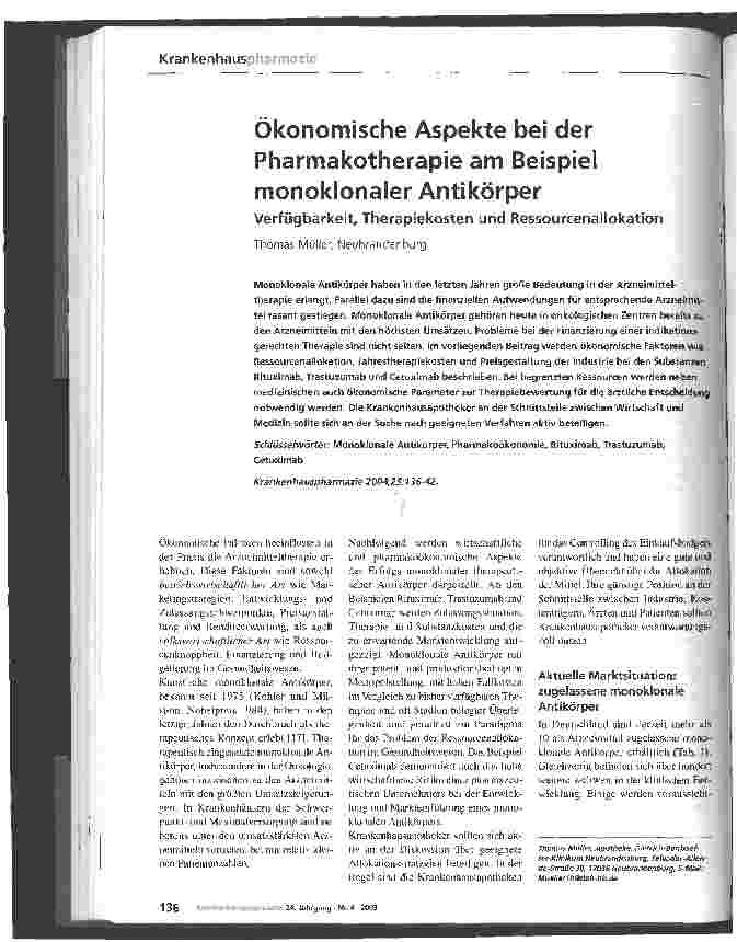 Vorschauseite 1: Ökonomische Aspekte bei der Pharmakotherapie am Beispiel monoklonaler Antikörper Verfügbarkeit, Therapiekosten und Ressourcenallokation