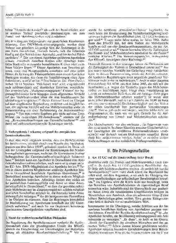 Vorschauseite 2: Lockerung des Mehrund Fremdbesitzverbots von Apotheken im Lichte des Grundgesetzes und der Grundfreiheiten des EG-Vertrags