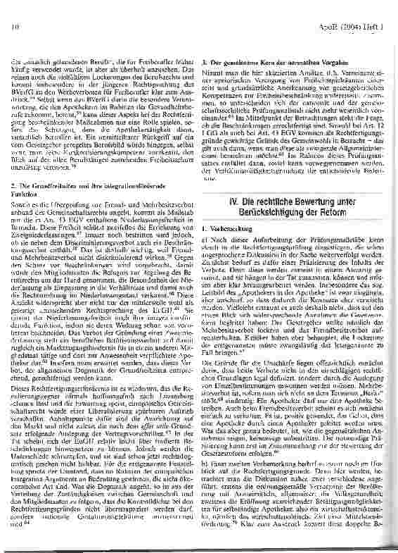 Vorschauseite 3: Lockerung des Mehrund Fremdbesitzverbots von Apotheken im Lichte des Grundgesetzes und der Grundfreiheiten des EG-Vertrags