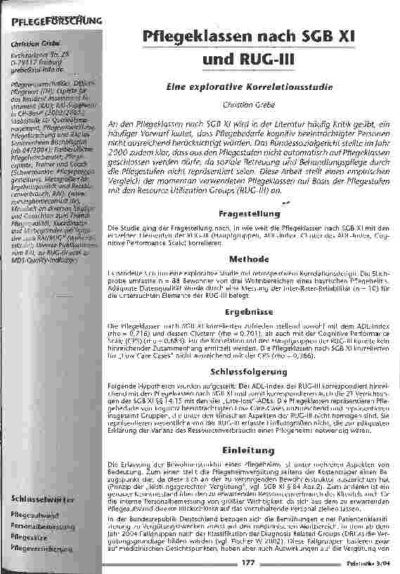 Vorschauseite 1: Pflegeklassen nach SGB XI und RUG-III Eine explorative Korrelationsstudie