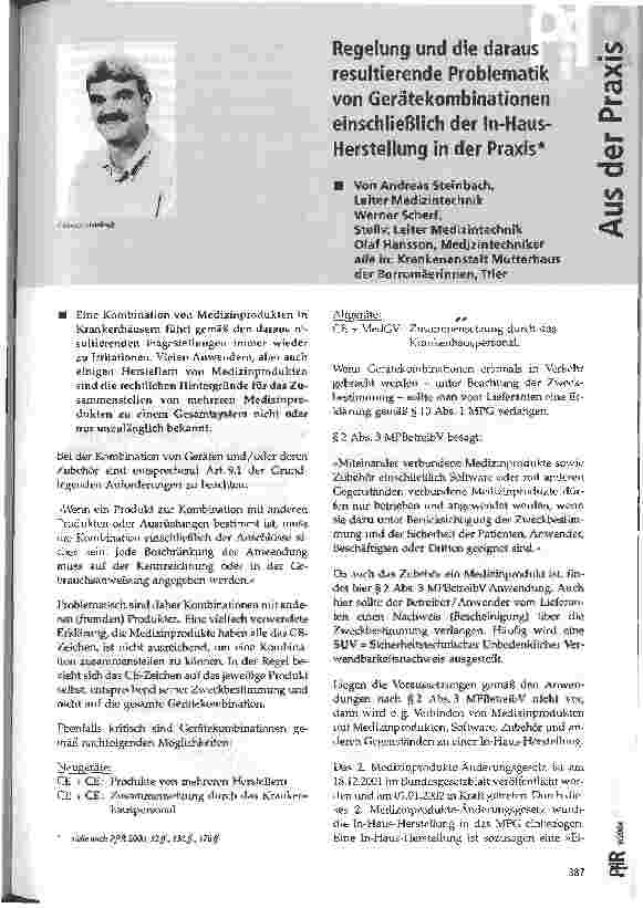 Vorschauseite 1: Regelung und die daraus resultierende Problematik von Gerätekombinationen einschließlich der In-Haus-Herstellung in der Praxis
