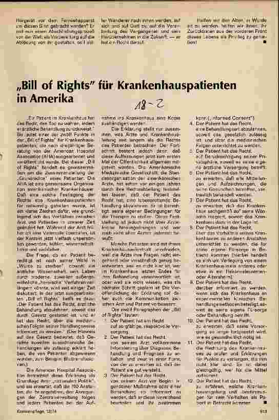Vorschauseite 1: Bill of Rights für Krankenhauspatienten in Amerika