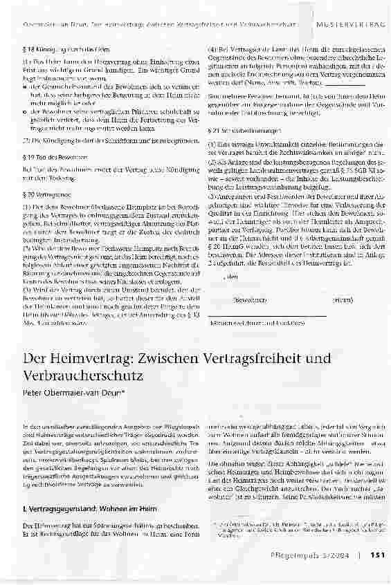 Vorschauseite 1: Der Heimvertrag: Zwischen Vertragsfreiheit und Verbraucherschutz