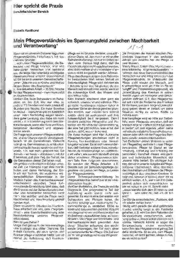 Vorschauseite 1: Mein Pflegeverständnis im Spannungsfeld zwischen Machbarkeit und Verantwortung