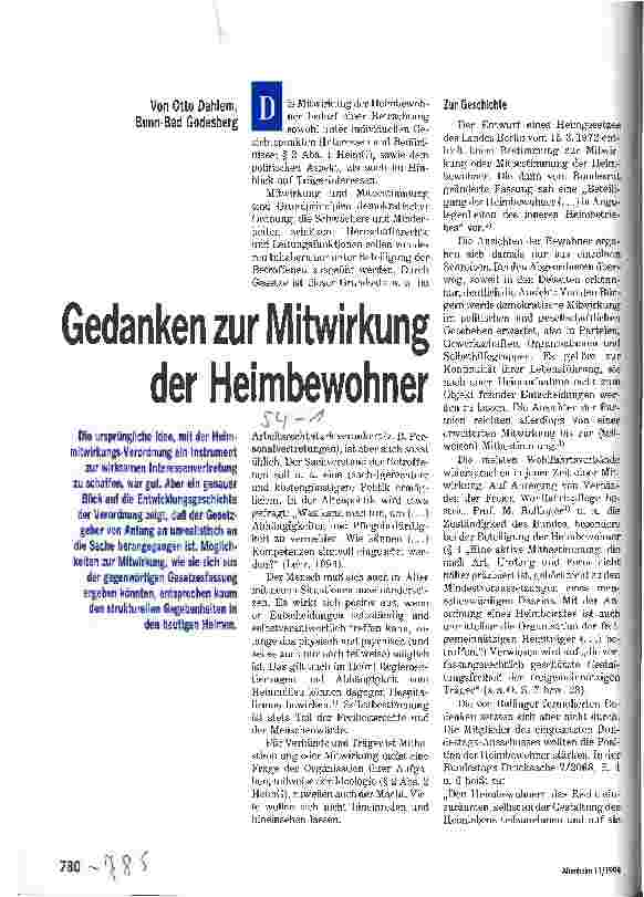 Vorschauseite 1: Gedanken zur Mitwirkung der Heimbewohner