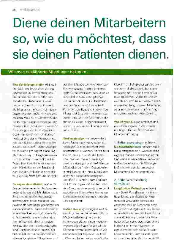 Vorschauseite 1: Diene deinen Mitarbeitern so, wie du möchtest dass sie deinen Patienten dienen