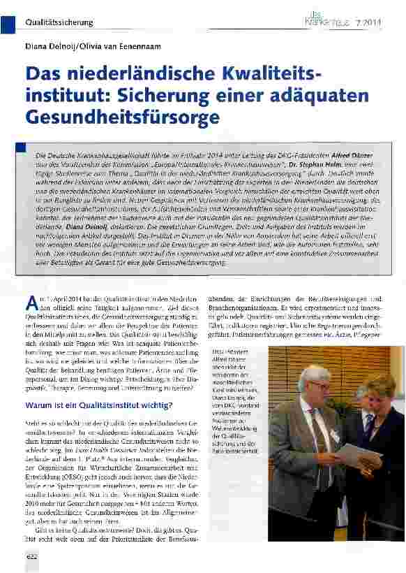 Vorschauseite 1: Das niederländische Kwaliteits-instituut: Sicherung einer adäquaten Gesundheitsfürsorge