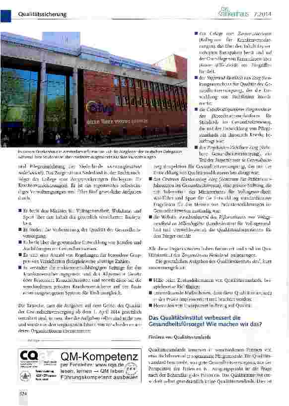 Vorschauseite 3: Das niederländische Kwaliteits-instituut: Sicherung einer adäquaten Gesundheitsfürsorge