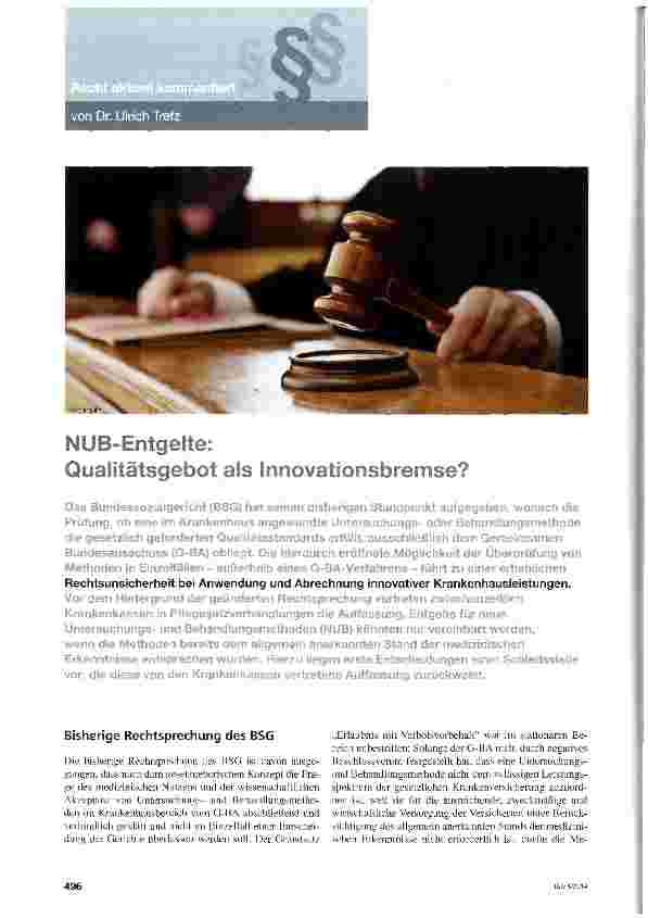 Vorschauseite 1: NUB-Entgelte: Qualitätsgebot als Innovationsbremse