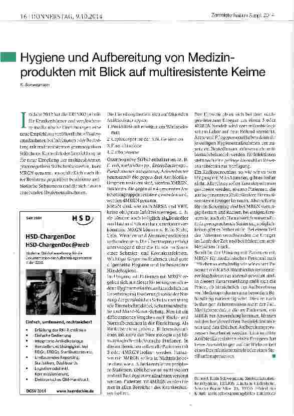 Vorschauseite 1: Hygiene und Aufbereitung von Medizin-produkten mit Blick auf multiresistente Keime