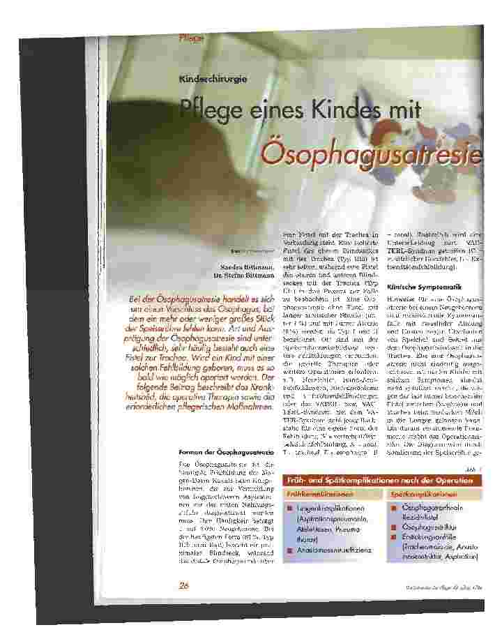 Vorschauseite 1: Pflege eines Kindes mit Ösophagusatresie