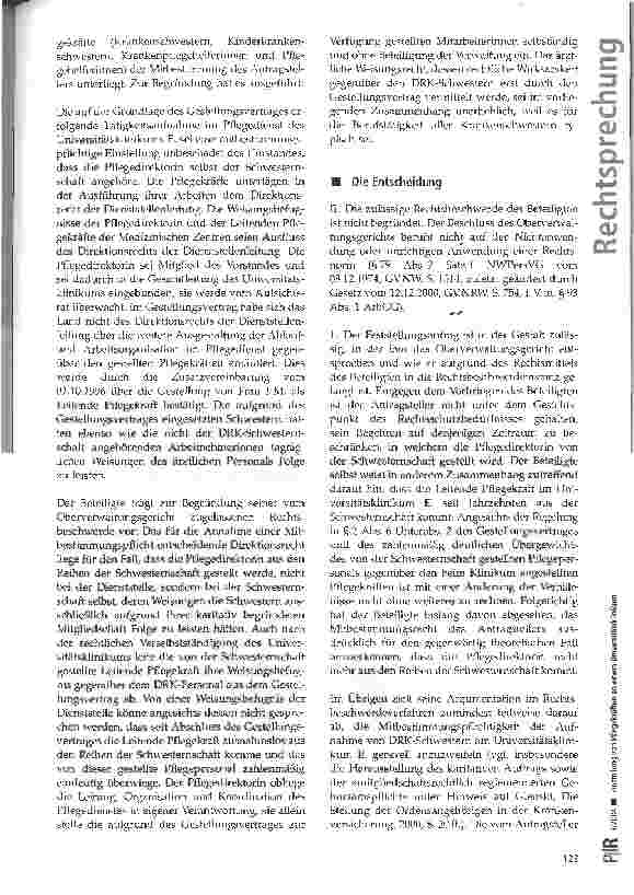 Vorschauseite 2: Einstellung von Pflegekräften an einem Universitätsklinikum; Gestellungsvertrag mit der DRK-Schwesternschaft; Pflegedirektorin; personelle Angelegenheiten von Arbeitnehmern; einge…