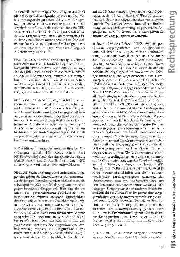Vorschauseite 6: Einstellung von Pflegekräften an einem Universitätsklinikum; Gestellungsvertrag mit der DRK-Schwesternschaft; Pflegedirektorin; personelle Angelegenheiten von Arbeitnehmern; einge…