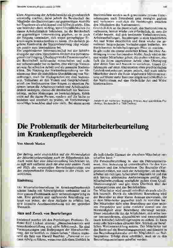 Vorschauseite 1: Die Problematik der Mitarbeiterbeurteilung im Krankenpflegebereich