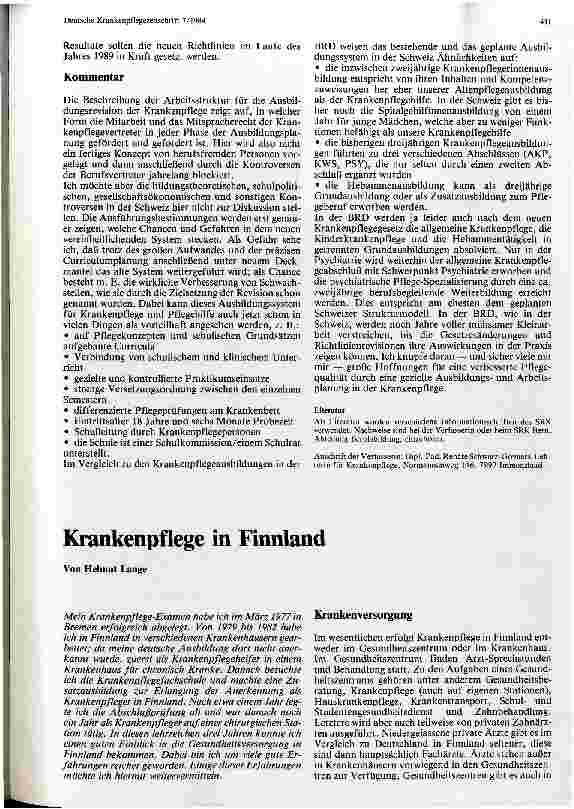Vorschauseite 1: Krankenpflege in Finnland