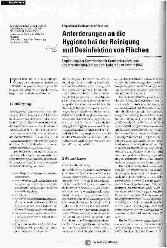 Vorschauseite 1: Anforderungen an die Hygiene bei der Reinigung und Desinfektion von Flächen
