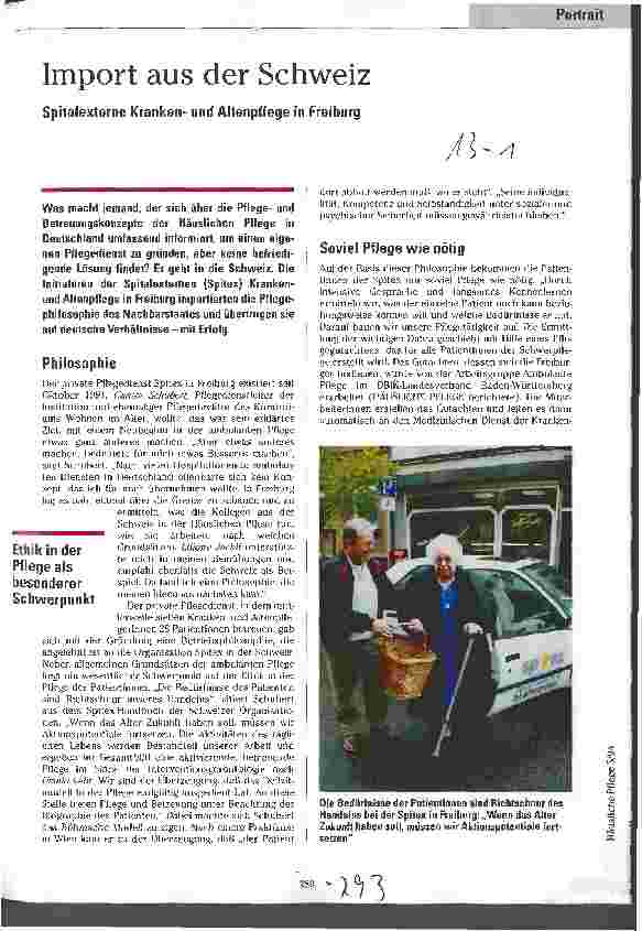 Vorschauseite 1: Import aus der Schweiz Spitalexterne Krankenund Altenpflege in Freiburg