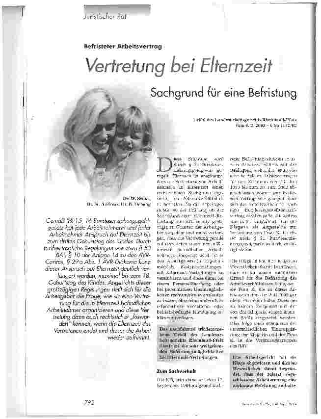 Vorschauseite 1: Vertretung bei Elternzeit. Sachgrund für eine Befristung