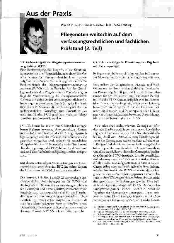 Vorschauseite 1: Pflegenoten weiterhin auf dem verfassungsrechtlichen und fachlichen Prüfstand (2. Teil)