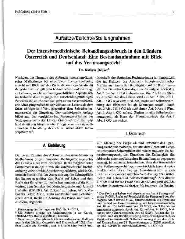 Vorschauseite 1: Der intensivmedizinische Behandlungsabbruch in den Ländern Österreich und Deutschland: Eine Bestandsaufnahme mit Blick auf das Verfassungsrecht