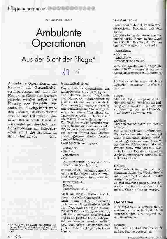 Vorschauseite 1: Ambulante Operationen Aus der Sicht der Pflege