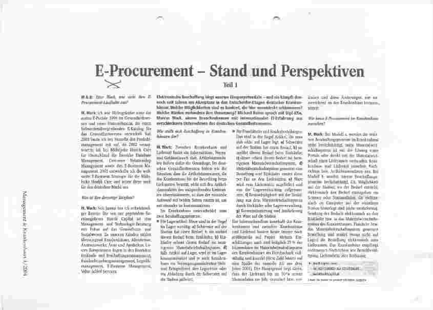 Vorschauseite 1: E-Procurement - Stand und Perspektiven Teil 1