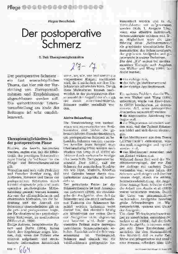 Vorschauseite 1: Der postoperative Schmerz 2. Teil: Therapiemöglichkeiten