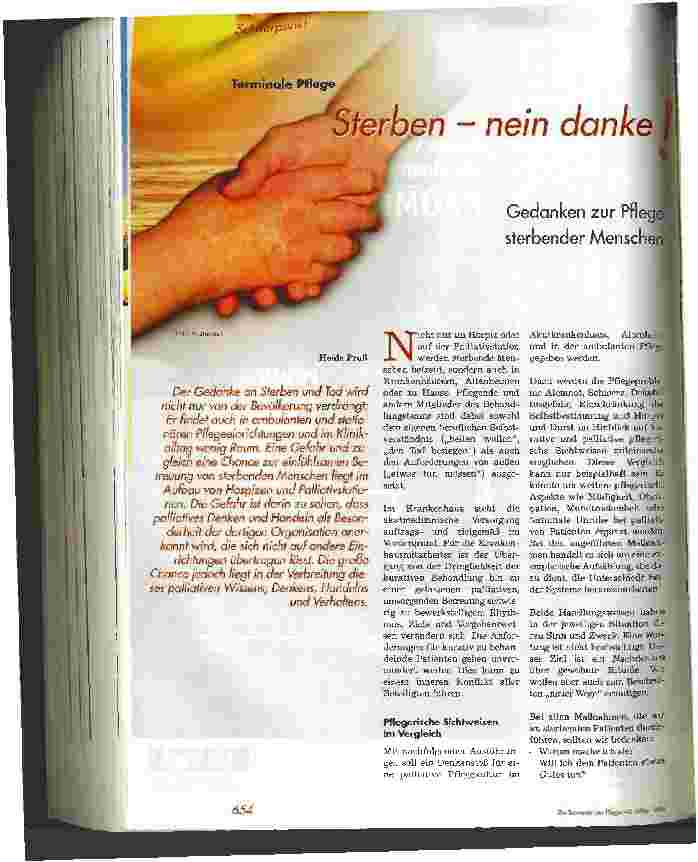 Vorschauseite 1: Sterben - nein danke! Gedanken zur Pflege sterbender Menschen