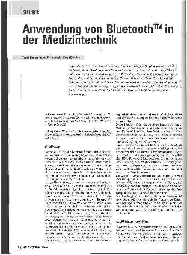 Vorschauseite 1: Anwendung von Bluetooth in der Medizintechnik