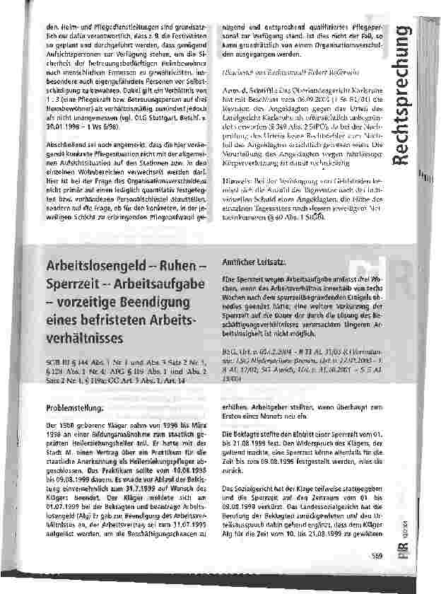 Vorschauseite 1: Arbeitslosengeld - Ruhen -Sperrzeit - Arbeitsaufgabe -vorzeitige Beendigung eines befristeten Arbeitsverhältnisses