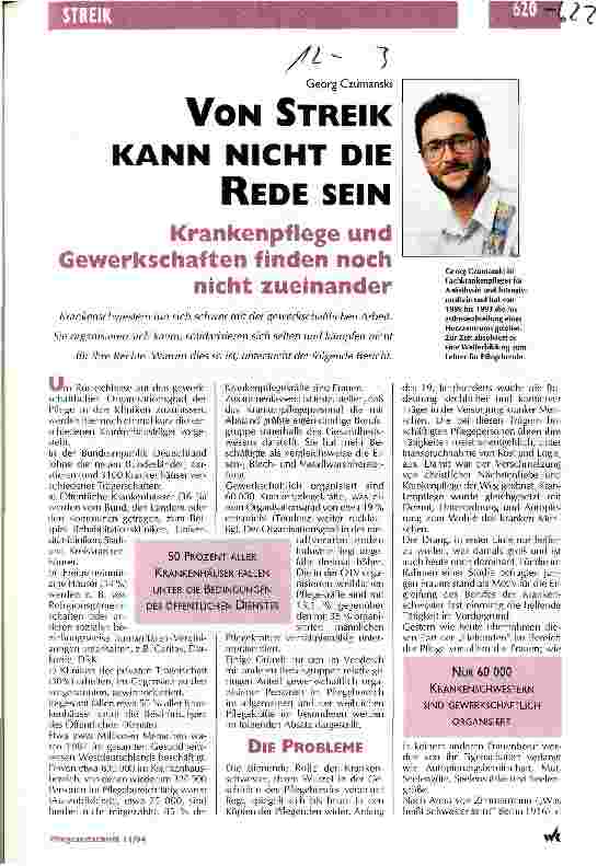 Vorschauseite 1: Von Streik kann nicht die Rede sein Krankenpflege und Gewerkschaften finden noch nicht zueinander