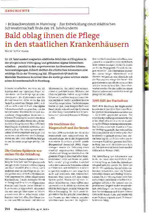Vorschauseite 1: Bald oblag ihnen die Pflege in den staatlichen Krankenhäusern