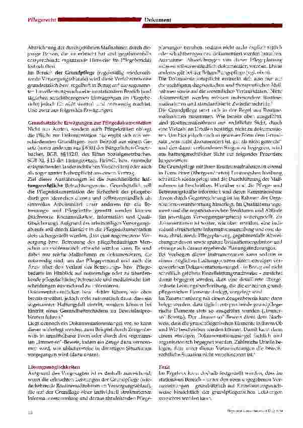 Vorschauseite 2: Kasseler Erklärung: Notwendiger Umfang der Pflegedokumentation aus haftungsrechtlicher Sicht der Juristischen Expertengruppe. Entbürokratisierung der Pflegedokumentation (Januar 2…