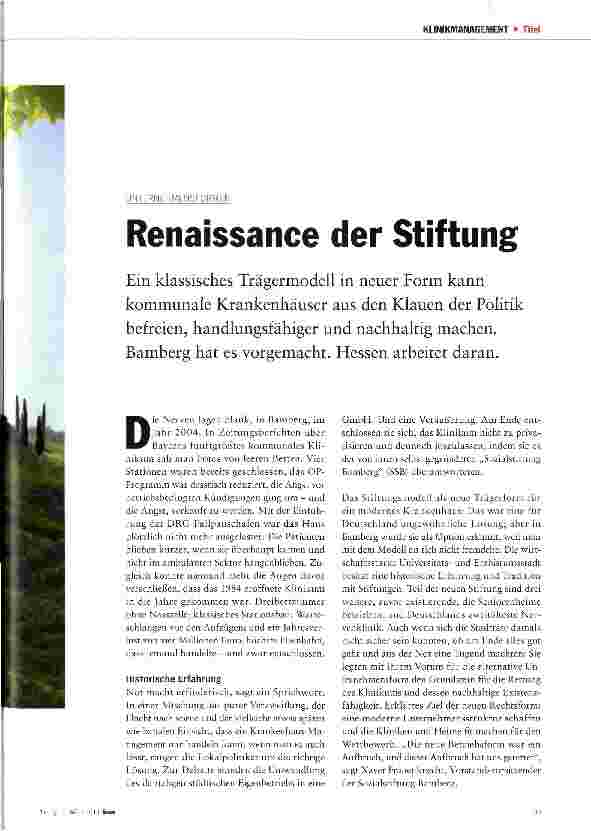 Vorschauseite 1: Renaissance der Stiftung