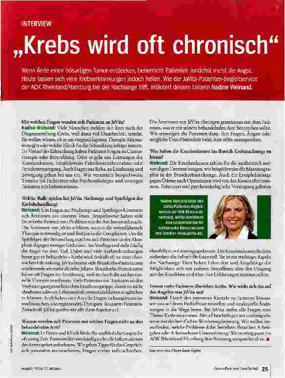 Vorschauseite 1: Krebs wird oft chronisch