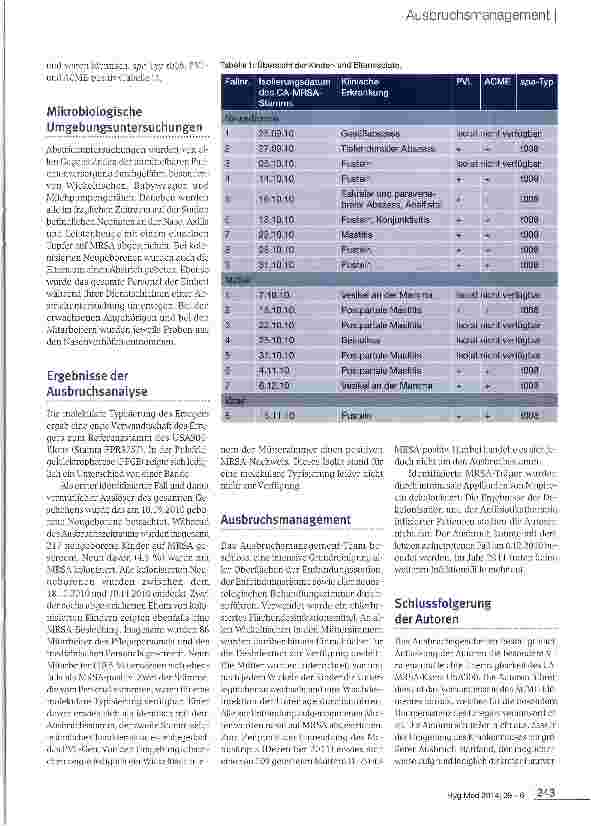 Vorschauseite 2: Ausbruch von Hautund Weichteilinfektionen durch den CA-MRSA-Klon USA300