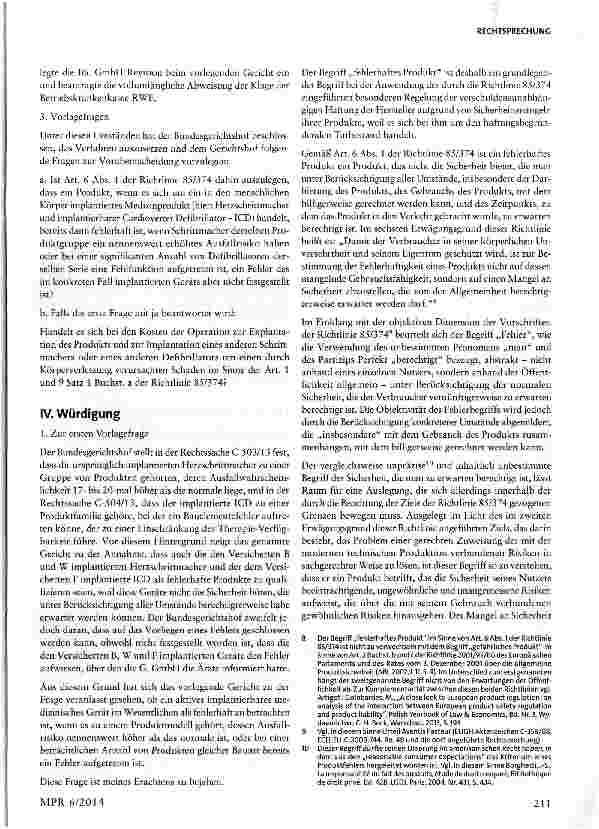 Vorschauseite 3: Erhöhtes Ausfallrisiko eines aktiven implantierbaren Medizinprodukts als ProduktfehlerArtt. 1, 6, 9 RL 85/374/EWG