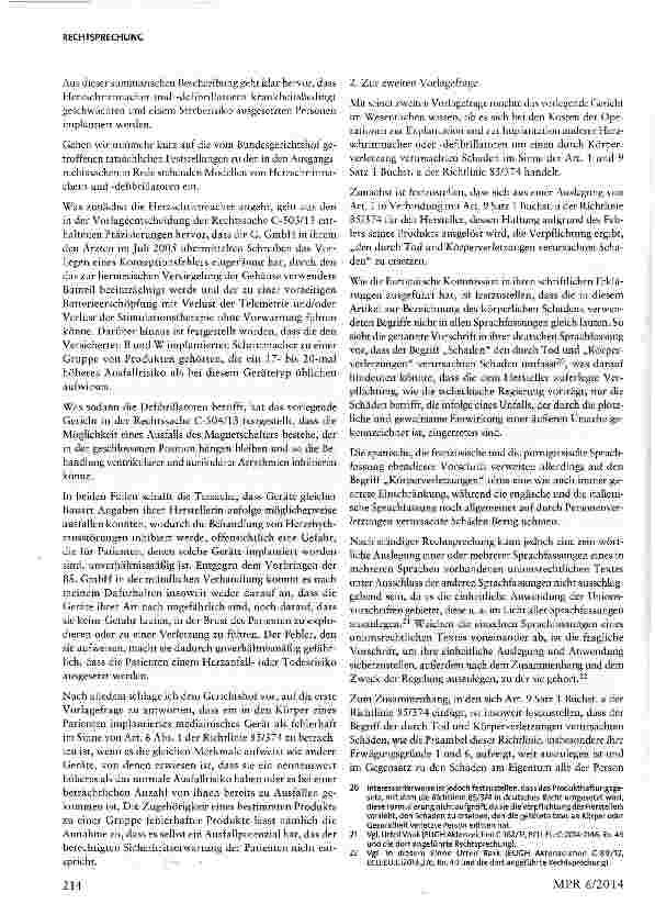 Vorschauseite 6: Erhöhtes Ausfallrisiko eines aktiven implantierbaren Medizinprodukts als ProduktfehlerArtt. 1, 6, 9 RL 85/374/EWG
