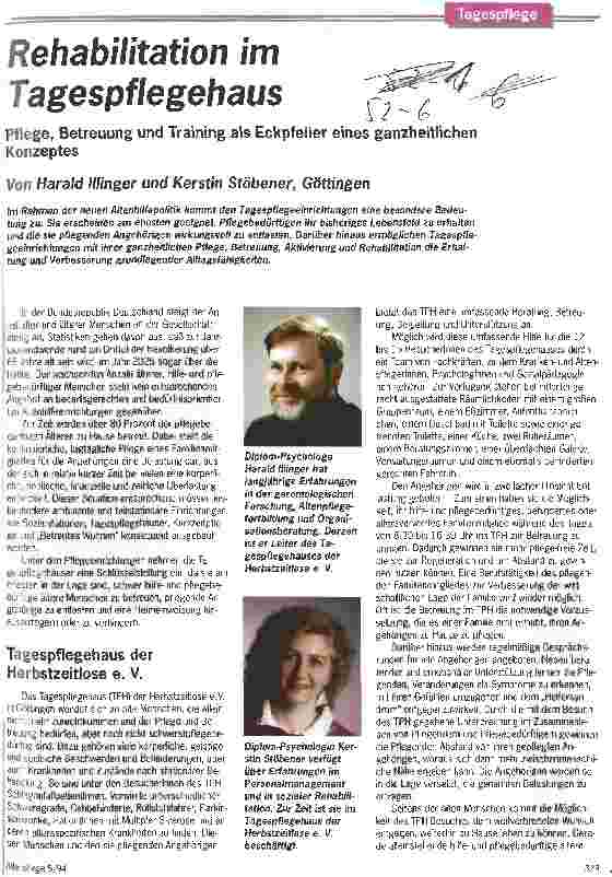 Vorschauseite 1: Rehabilitation im Tagespflegehaus Pflege, Betreuung und Training als Eckpfeiler eines ganzheitlichen Konzeptes