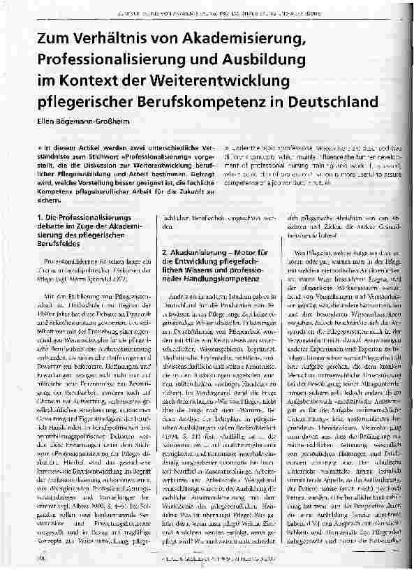 Vorschauseite 1: Zum Verhältnis von Akademisierung, Professionalisierung und Ausbildung im Kontext der Weiterentwicklung pflegerischer Berufskompetenz in Deutschland