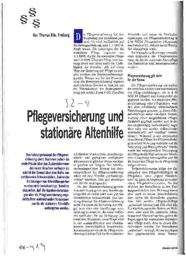 Vorschauseite 1: Pflegeversicherung und stationäre Altenhilfe