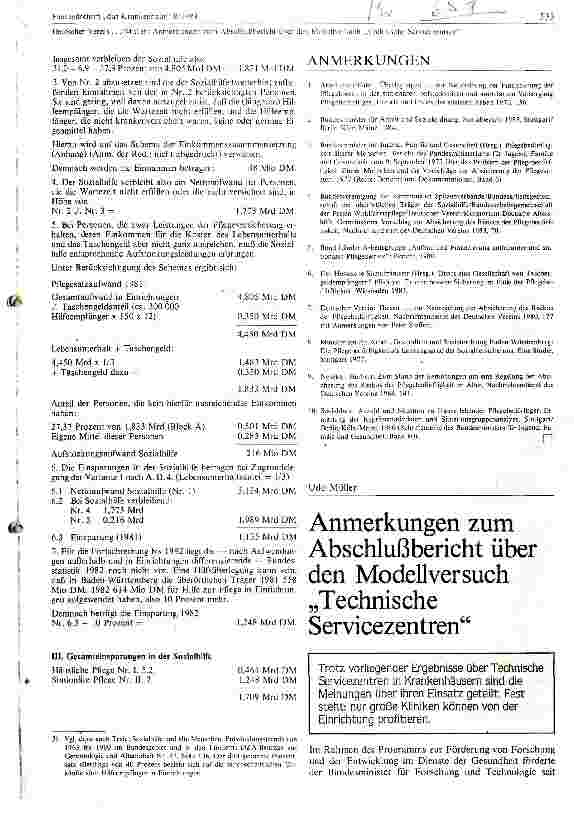 Vorschauseite 1: Anmerkungen zum Abschlußbericht über den Modellversuch Technisches Serviczentrum