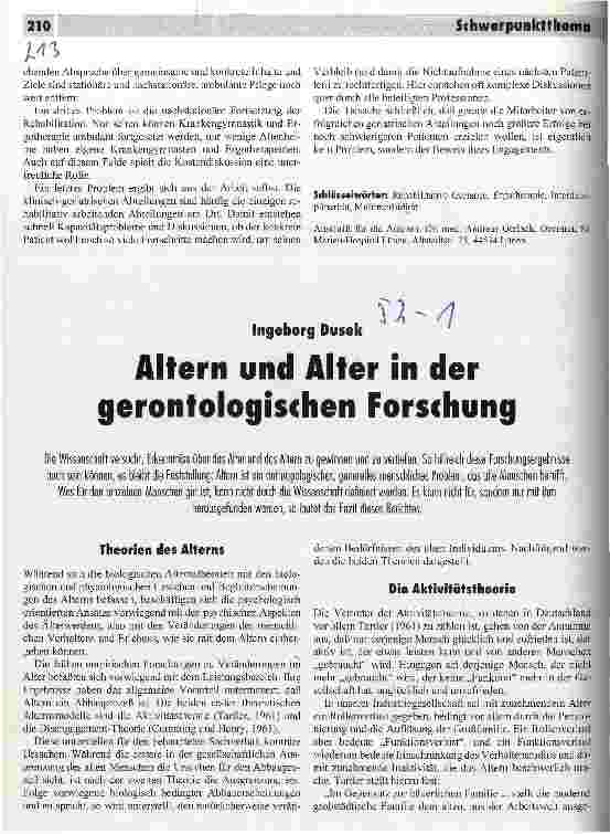Vorschauseite 1: Altern und Alter in der gerontologischen Forschung