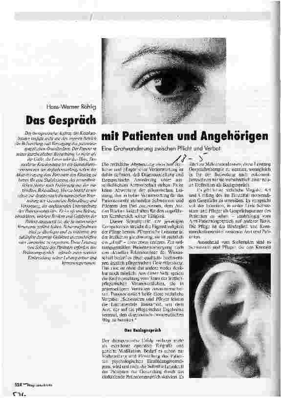 Vorschauseite 1: Das Gespräch mit Patienten und Angehörigen Eine Gratwanderung zwischen Pflicht und Verbot