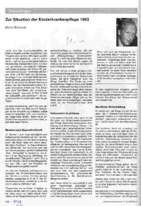 Vorschauseite 1: Zur Situation der Kinderkrankenpflege 1993