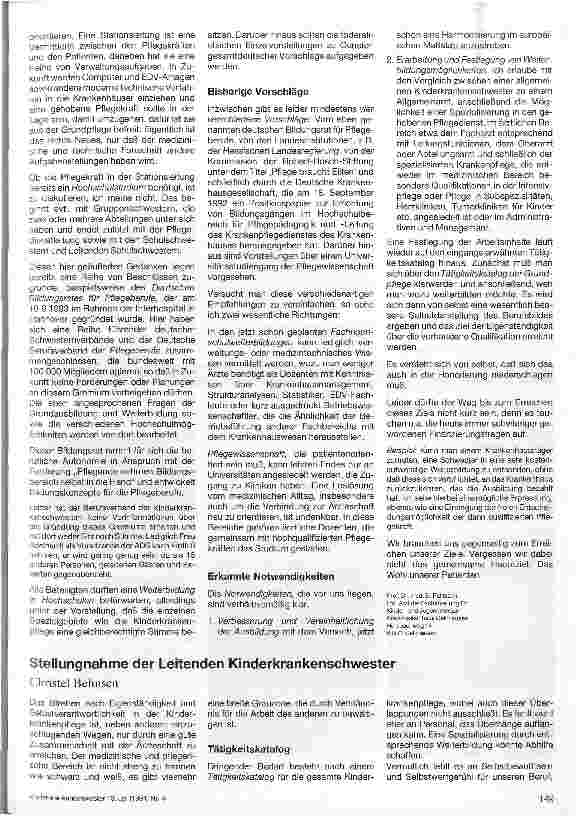 Vorschauseite 2: Zur Situation der Kinderkrankenpflege 1993